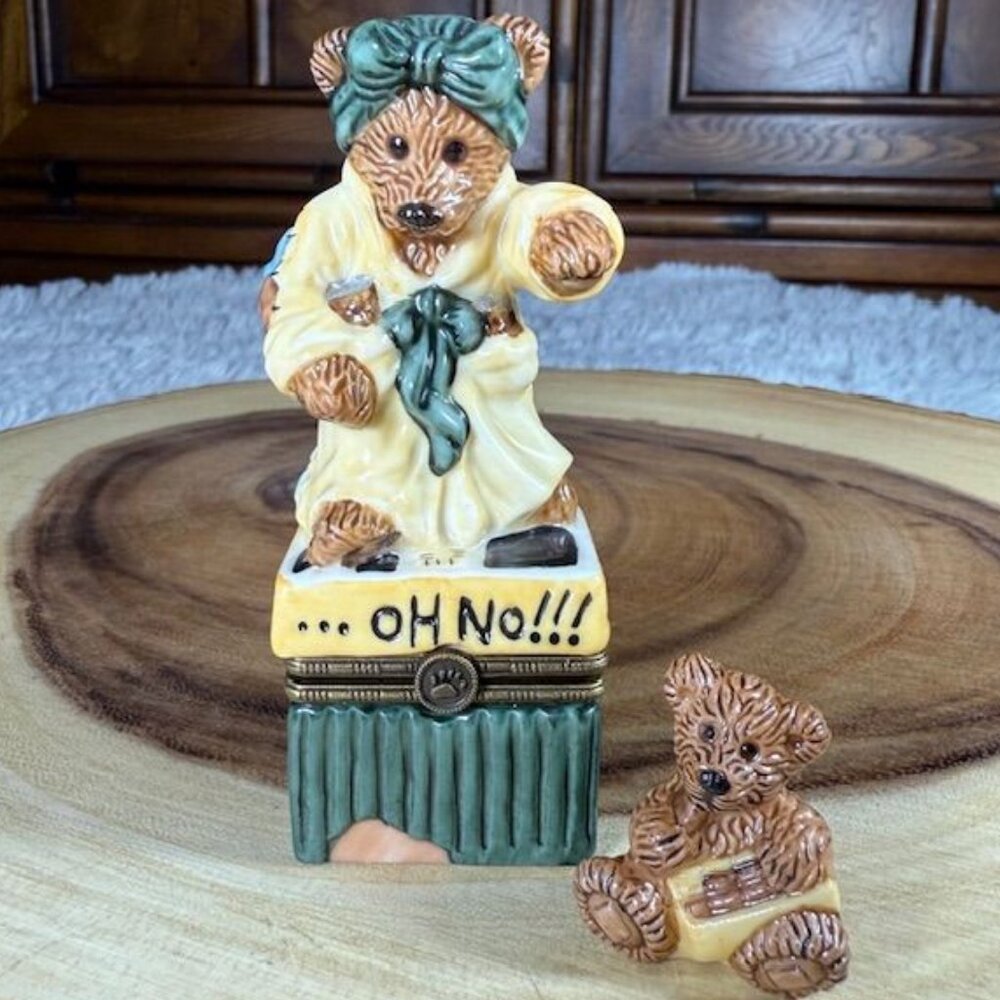 Vintage Boyds Bears Oh No!!! Bearware Pottery Ceramic 2pc Treasure Box